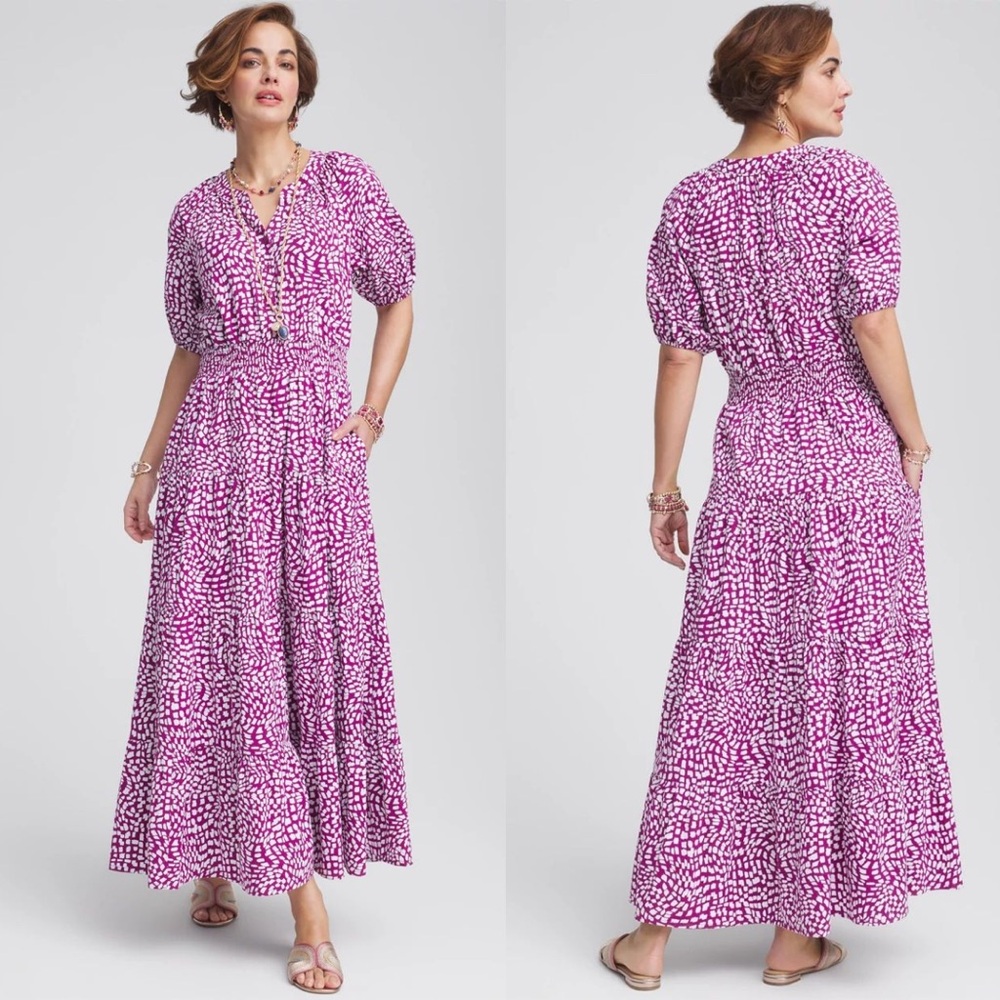 Chico's Pink Purple Dot-Print Maxi Dress